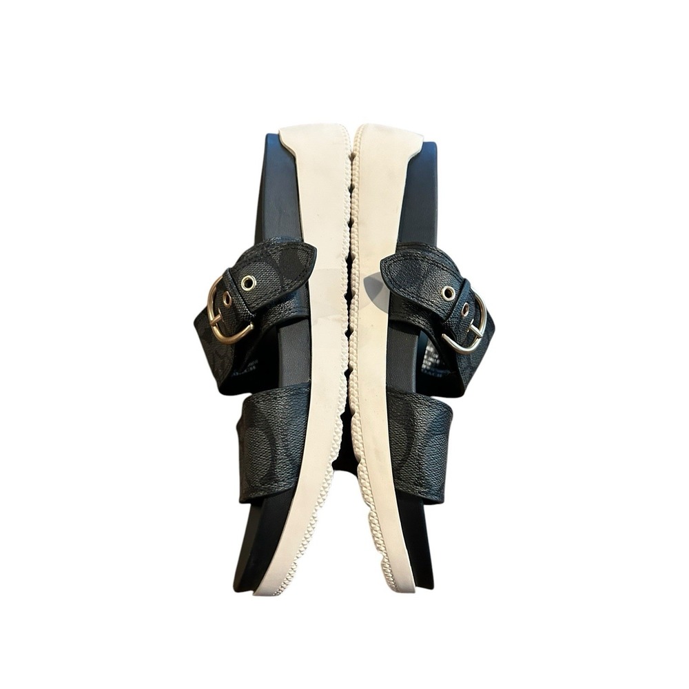 Coach Gwen‎ C8925 Signature Black Buckle Strap Leather Sandals Women US 7.5B - Picture 5 of 9